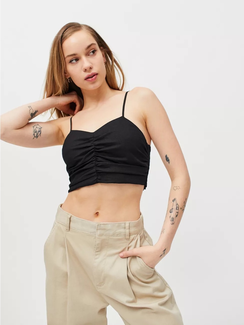 UO Urban Renewal Linen Cropped Tank Top With A Sweetheart Neckline Size Small